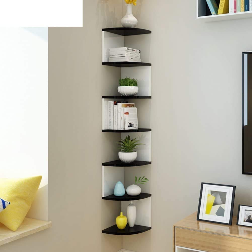 BEWROXIK Zig zag Corner Rack Shelf for Living and Bedroom Decoration Home Decor/Corner Decor (Large, Black/White) MDF (Medium Density Fiber)