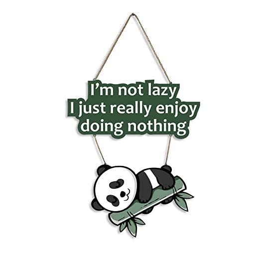 Artvibes Lazy Panda Printed Wooden Wall Hanging with Quotes for Home Decor | Office | Gifts | Living Room | Bedroom | Wooden Decorative Items | Modern Painting | Artworks Wall Hangings (WH_5701N)