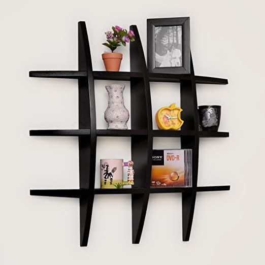 Lenakel Sizkon Beautiful Wooden Wall Shelf Rack Globe Shape Storage Wall Shelves | Home Decor Wall Mount Shelf for Living Room (Black)