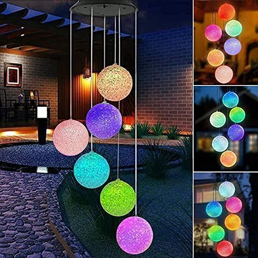 ANH MART Solar Wind Chime Light – Color Changing Crystal Ball Solar Wind Chimes Outdoor Decoration Lights with Waterproof LED Wind Chime Solar Light for Garden, Patio, Holiday Deco Gift Pack of – (1)