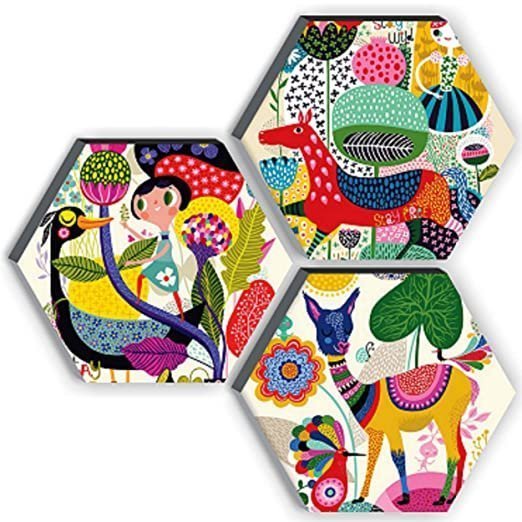 SAF Set of 3 Hexagon Kid’s Room Decor Modern Art 6MM MDF UV Textured Home Decorative Gift Item 21 inch x 21 inch Abstract Painting SANFHX17