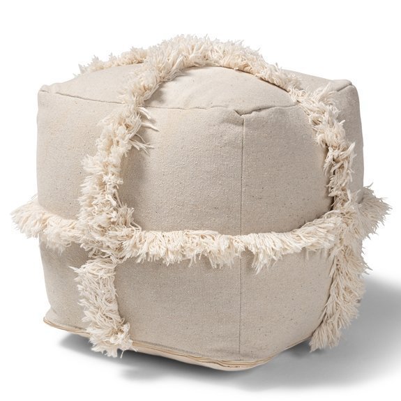 Baxton Studio Alfro Moroccan Inspired Beige Handwoven Cotton Fringe Pouf Ottoman