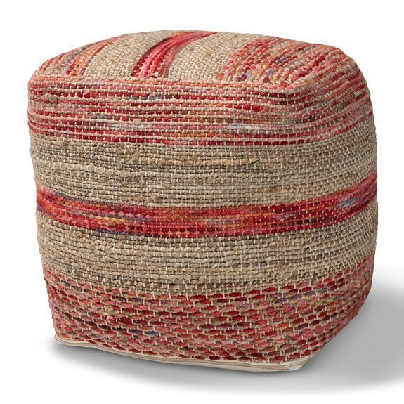 Baxton Studio Caiman Moroccan Inspired Multicolored Handwoven Hemp Pouf Ottoman