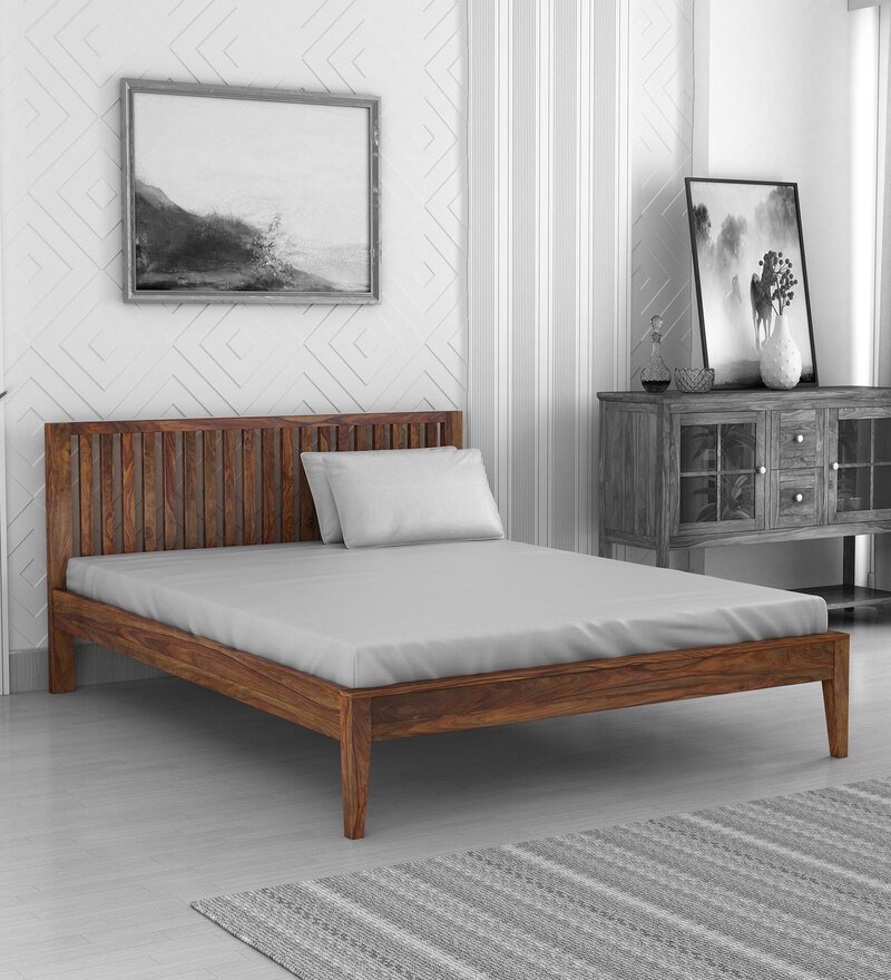 Aspire Platform Queen Size Bed In Teak Finish