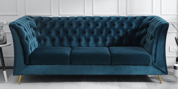 Azalea 3 Seater Velvet Sofa In Teal Blue Colour