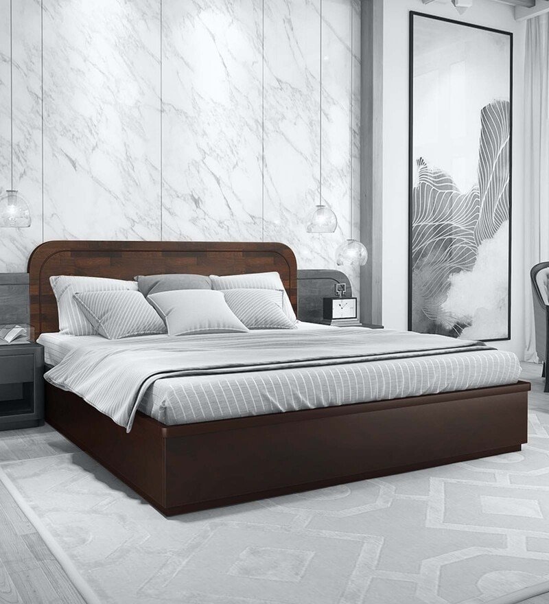 Bolton Queen Size Bed with Hydraulic Storage In Brown Finish