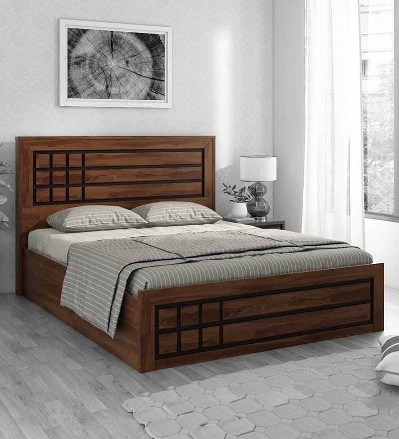 Boston Queen Size Bed With Hydraulic Storage In Sheesham Finish