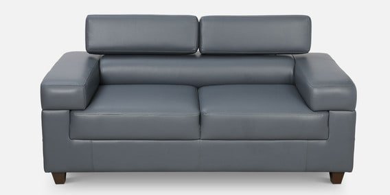 Jefren 2 Seater Leatherette Sofa With Adjustable Headrest In Grey Colour