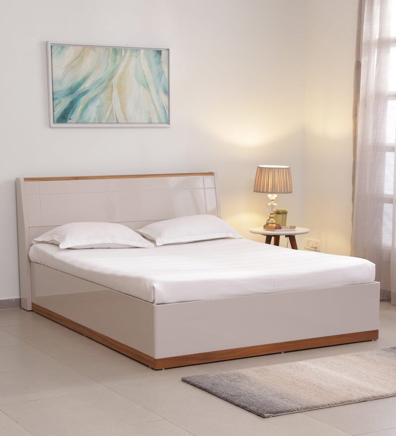 Josefa Queen Size Bed with Storage in Natural Teak Wood Finish