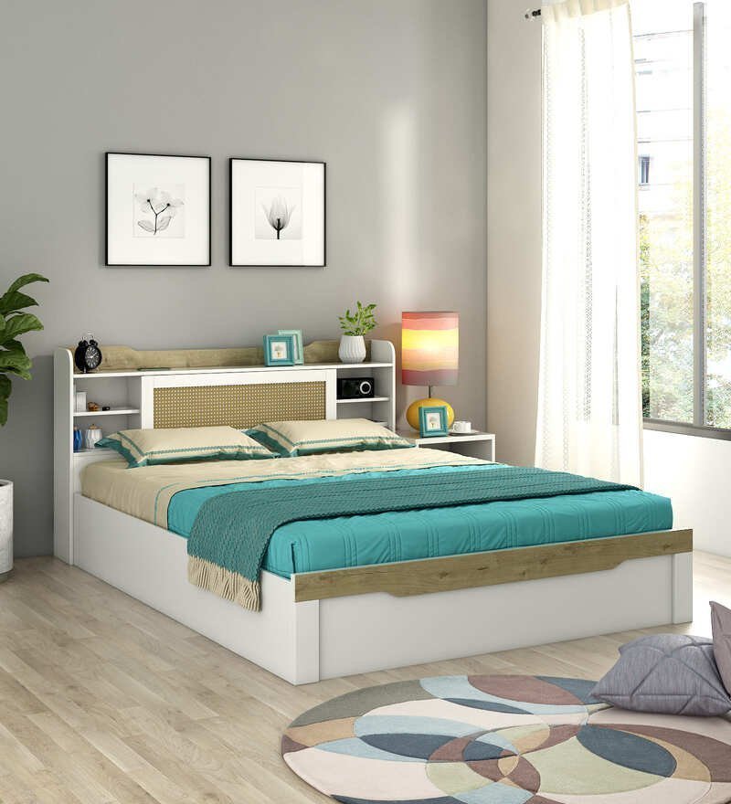 Kosmo Lilly Queen Size Bed With Box Storage In Kingston White Finish