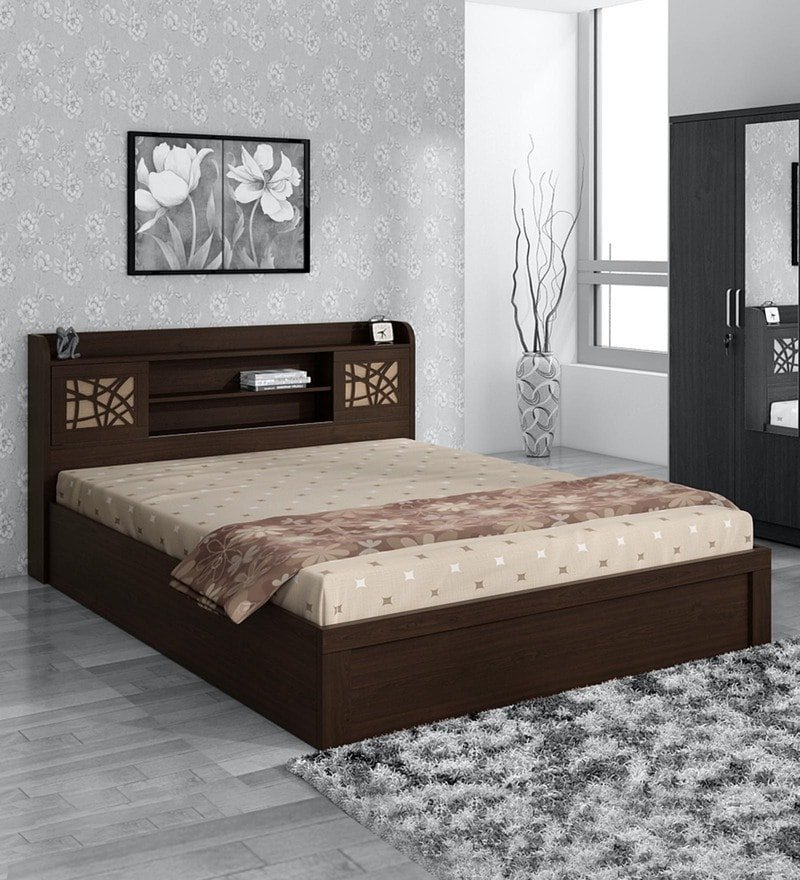 Kosmo Mayflower King Size Bed With Box Storage in Vermount Woodpore Finish