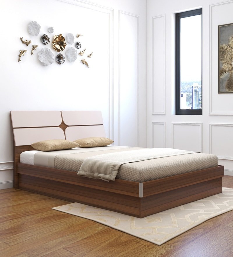 Kruger Queen Size Bed with Hydraulic Storage in Teak finish