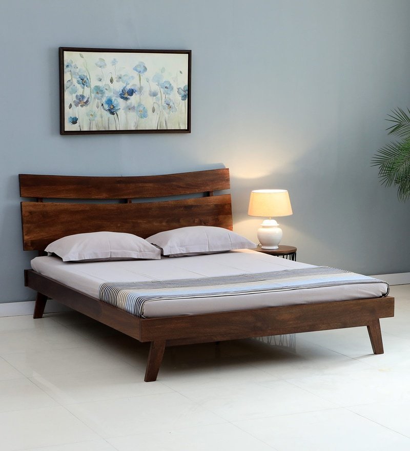 Live Edge Solid Wood Queen Size Bed In Tubbaq Finish