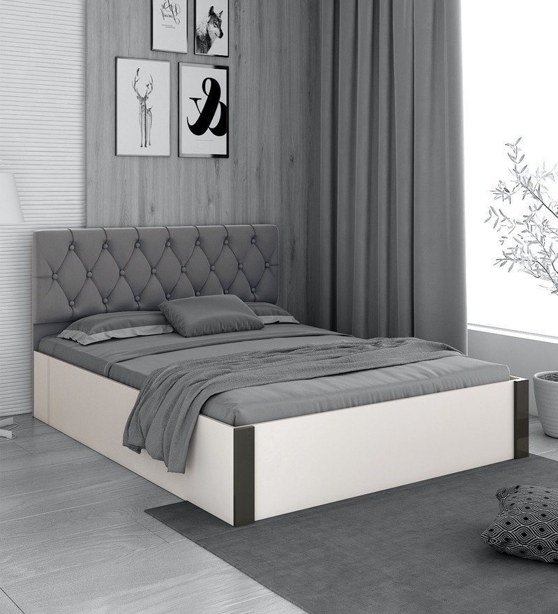 Orbit Queen Size Bed With Box Storage In Frosty White Colour