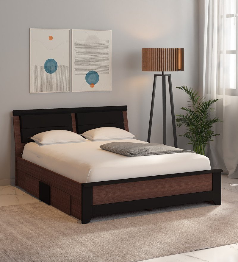 Ryouta King Size Upholstered Bed With Drawer Storage In Wenge Finish