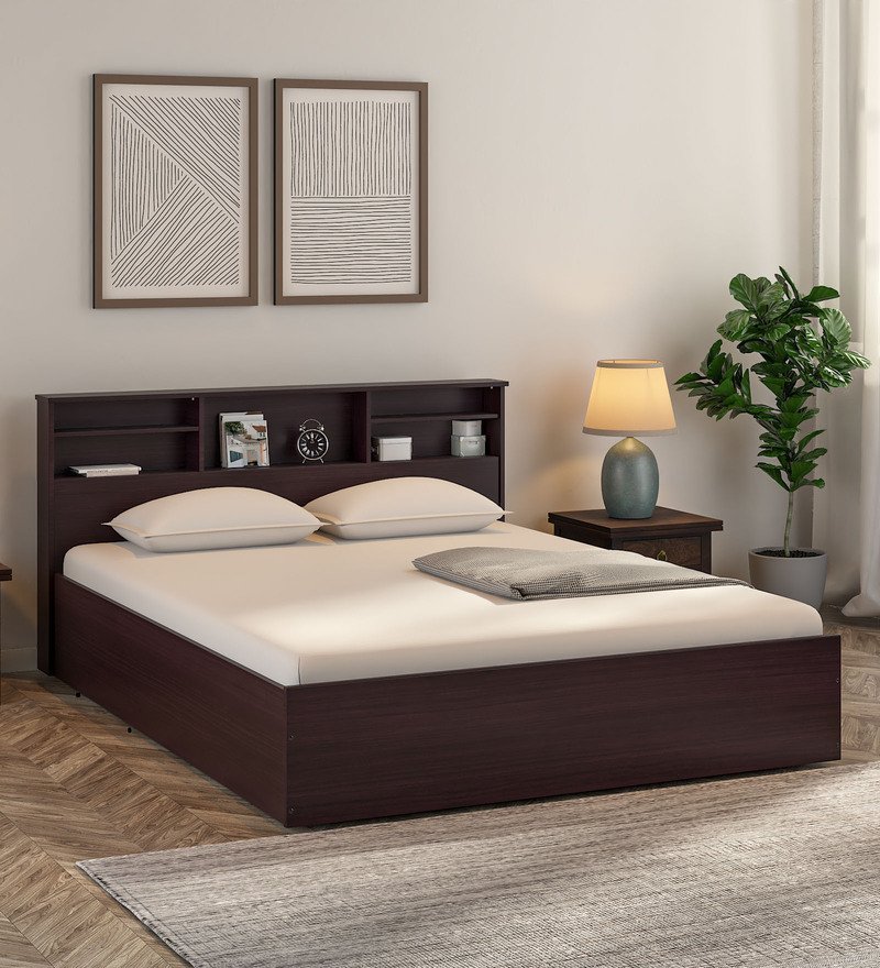 Toya Queen Size Bed With Drawer Storage In Walnut Finish