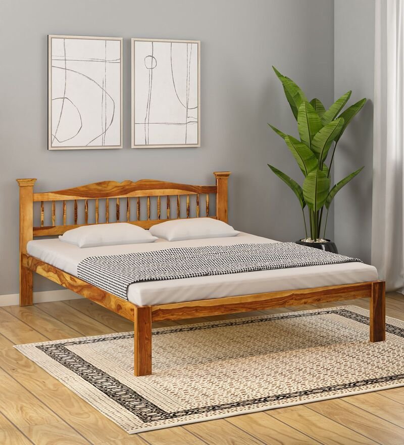 Uttara Solid Wood Queen Size Bed In Rustic Teak Finish